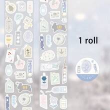 1 Roll Die-Cut Tape, Star Collection Series Salt-Style Basic Planner DIY Decoration Base Material, Exquisite Illustration, Multi-Functional Scrapbook Stickers For Art Journal, Card Making, Handmade Art DIY Stickers, Back To School Gift - Adhesive Tape - View 13