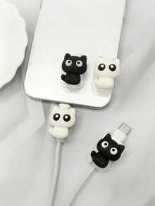 2 Stück süßes Katzen-Design Datenkabel-Schutzhülle, langanhaltend, reißfest, perfektes Geschenk für Weihnachten, Neujahr oder Geburtstag, Handy-Ladegerät-Zubehör, Desktop-Kabelmanagement, lustige Kabel-Schutzhülle - Verschiedenfarbig - Übersicht 1