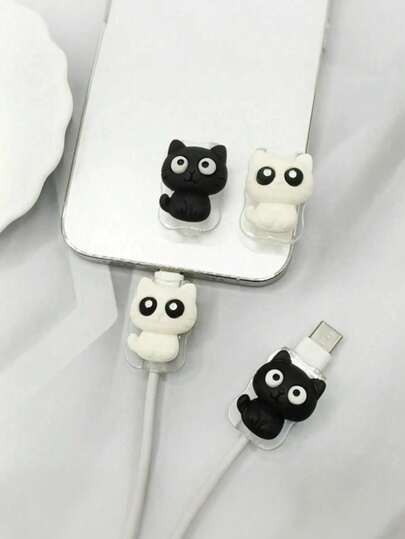 2pcs Cute Cat Design Data Cable Protector, Durable, Tear-Resistant, Perfect Gift For Christmas, New Year Or Birthday, Phone Charger Accessory, Desktop Cable Management, Fun Cable Protector