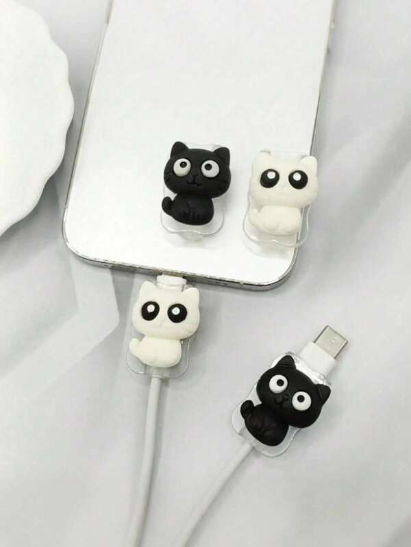 2pcs Cute Cat Design Data Cable Protector, Durable, Tear-Resistant, Perfect Gift For Christmas, New Year Or Birthday, Phone Charger Accessory, Desktop Cable Management, Fun Cable Protector