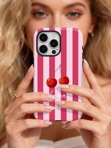 1 pieza Funda de teléfono personalizada con estilo de acuarela fresca de frutas a rayas, color y patrón personalizables, firma personalizada y frase corta, regalo de aniversario, regalo del Día de San Valentín, regalo de cumpleaños, regalo de boda, regalo del Día de la Madre, regalo del Día del Padre, regalo para mejor amigo, regalo para mamá/papá, regalo para novio, regalo para novia, funda protectora de carcasa dura con película brillante de cobertura completa 2 en 1, compatible con iPhone 11/12/13/14/15/16/17 Pro Max - Multicolor - Ver 2