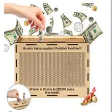 1pc Wooden Cash Savings Jar, Mexican Peso Coin Bank With Money Goal And Number Scale, With Number Counter, Large Capacity, Self-Assembly Required, Best Gift For Friends To Save Money - 1PC - View 9