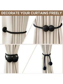 2pcs Magnetic Curtain Tiebacks, Polyester Rope Curtain Buckles, Modern Style Curtain Fasteners, Suitable For Home And Office Decor - Multicolor - View 9