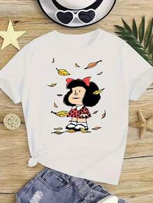 Girls' Short-Sleeve T-Shirt, Slim Fit, Cotton Jersey, Modern Urban Style - White - View 3