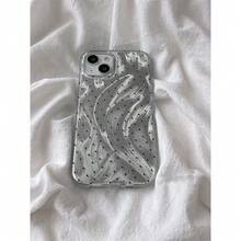 1pc Fashion Transparent Glossy Polka Dot Print Phone Case, Feather Gauze Polka Dot Compatible With Apple 15 Plus, 15 Pro Max, 14, 13, 12, 11, Soft Silicone Full Coverage Anti-Drop Premium Minimalist Fresh Style (No Lanyard, No Label) - Silver - View 6