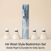 Professional Badminton Birdies Feather Shuttlecocks With Ink Wash Scenery Storage Tube, Stable Aerodynamic Flight, Durable For Beginner Intermediate Daily Practice Indoor Outdoor Sports, 12 Shuttlecocks Per Tube - White - View 2