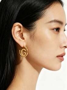 新款 18K 金鍍 G 字個性化耳釘，奢華極簡優雅時尚耳飾 - 字母G個性耳釘 - 查看 4