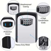 Wall-Mounted Password Key Lock Box, 4-Digit Resettable Code Waterproof Key , Aluminum Alloy Outdoor Key Storage Box With Dust Cover, Secure Key Storage For Home, Office, Garage, Airbnb, Rental Property, Construction Site - A - View 4