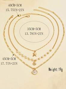 3 PiecesEuropean And American Minimalist Starfish Shell Pendant Vacation Style Pearl Collarbone Chain Necklace Set - Seashell Starfish - View 4
