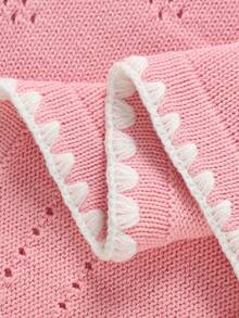 1pc Baby Knitted Blanket, Perforated Design, Scalloped Edge, All-Season Children's Blanket, Baby Stroller Blanket, Newborn Essential - Pink - View 5