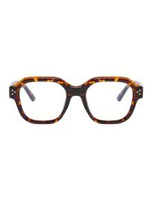1pc Women's Minimalist Polygon Frame Transparent Lens Glasses, Suitable For Daily Use Transparent Glasses Accessory, Women's Accessory - Leopard Print - View 3