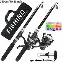 Portable 2 Pieces Telescopic Fishing Pole Combo Set, Spinning Reels, Mixed Bait Accessories & Fish Gripper Included, Compact Outdoor Angling Kit For Lakes, Rivers And Shore Fishing - Black - View 8