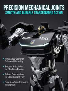 Mainan Mobil Stunt Elektrik Polisi Realistis dengan Kontrol Jarak Jauh, Robot Transformasi Sekali Klik, RC Fungsi Penuh 2.4GHz, Efek Lampu dan Suara Realistis, Drift Rotasi 360°, Tahan Lama, Cocok Sebagai Hadiah untuk Anak Laki-Laki dan Perempuan Usia 6 Tahun ke Atas, Baterai Kontrol Jarak Jauh Tidak Termasuk - MultiWarna - View 10