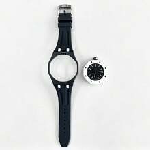 Women's Contrast Color Silicone Strap Quartz Watch With Square Textured Dial, Detachable Watch Head, Casual Sports Wristwatch, Gift Box Set For Dating And Gifting, Exquisite Gift Watch Set (1pc/Set) Includes Watch Box - Black - View 6