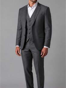 Slim Fit 3 Piece Suit – Sophistication With Stylish Vest - 灰色 - 查看 2