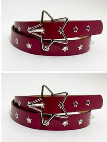 1pc Women's Punk Star Eyelet Versatile Fashion Waist Belt Fall, Autumn, Halloween - Burgundy - View 8