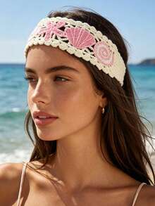 Set de 2 diademas de punto con lazo estilo bohemio de vacaciones con estrella de mar, concha y caracol marino, accesorios para el cabello elegantes y minimalistas para mujer, para playa, vacaciones, vuelta al cole, graduación y regalo de cumpleaños - Azul + Rosa - 2 unidades - Ver 9