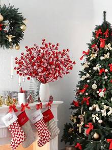 30/15/1pc-Artificial Berry Clipper Snowflake Spray Christmas Cover Wintergreen Berry Stem Stem Trunk Twigs For Christmas Tree Filler Decoration,Holiday Decorations,Wreaths,Bouquets,Handicrafts And DIY Decor,Suitable For Picking And Decorating,Holiday Handmade,Christmas Decorations,Artificial Wintergreen Red Berry Branches,Weddings,Home Gatherings,Winter Decor (Red) - Red - View 3