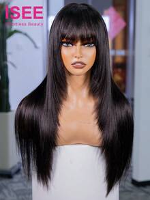 ISEE Hair Wear Go 無膠 9x6 T-Part 直髮蕾絲假髮，附瀏海層次剪裁，預剪蕾絲，自然頭皮感，180% 密度，16-24 吋，預剪蕾絲、預拔髮際線、漂白髮結，易於使用 - SNatural - 查看 4