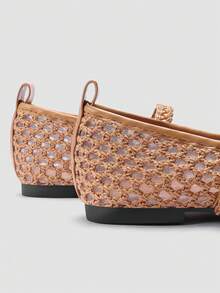 ADAMUMU Women's Fashion Flat Hollow Mesh Embroidery Ballet Mary Jane Shoes, Lightweight Mesh Fabric, Elegant Buckle, Comfortable Breathable Stylish, Suitable For Daily Commute - Camel - View 8