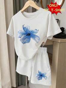Toddler Girls Clothes Sets Men's Clothes Graphic Tee 2-Piece Set For Girls/Creative Fashion Casual Set For Little Girls With Refreshing Blue Floral Print, Ca - 白色 - 查看 16