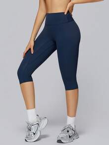NcmRyu Women's 1pc Solid Color High Waist Tummy Control Butt Lifting Slim Fit Sports Shorts - Navy Blue - View 7