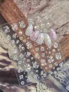 1片5D贝壳亮面美甲贴纸，彩色泡泡美甲贴纸，简约透明美甲装饰，DIY自粘美甲贴纸，持久易贴美甲贴纸，适合女性和女孩 - 彩色 - 查看 5
