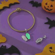1pc Silver-Plated Halloween Party Gift Unique Design Openable Pumpkin Candy House Coffin Skeleton Glow-In-The-Dark Pendant Beads Suitable For Bracelet Necklace Beads Suitable For DIY Jewelry Making Halloween Gift For Family And Friends - Silver - View 2