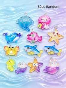 10-50pcs Cute Glitter Ocean Animal Resin Pendants With Rings, DIY Handmade Accessories For Bracelets, Necklaces, Hair Clips, Keychains, Ocean Creature Jewelry Making - Blue - View 15