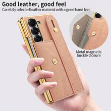 VIETAO 腕帶卡槽式電鍍人造皮革手機殼，適用於 Galaxy Z Fold 4 5 6 7 Fold7，時尚手機保護殼 - 粉色 - 查看 7