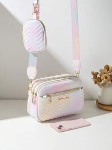 2pcs Set Stitching Multi-Layer Crossbody Bag Shoulder Bag Pendant Small Bag Gradient Color - Multicolor - View 3