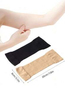 Elastic Knit Compression Arm Sleeves, Unisex Elbow Support UV Protection Arm Shaper, Daily Workout Fitness Yoga Sports Arm Band - Beige - View 7