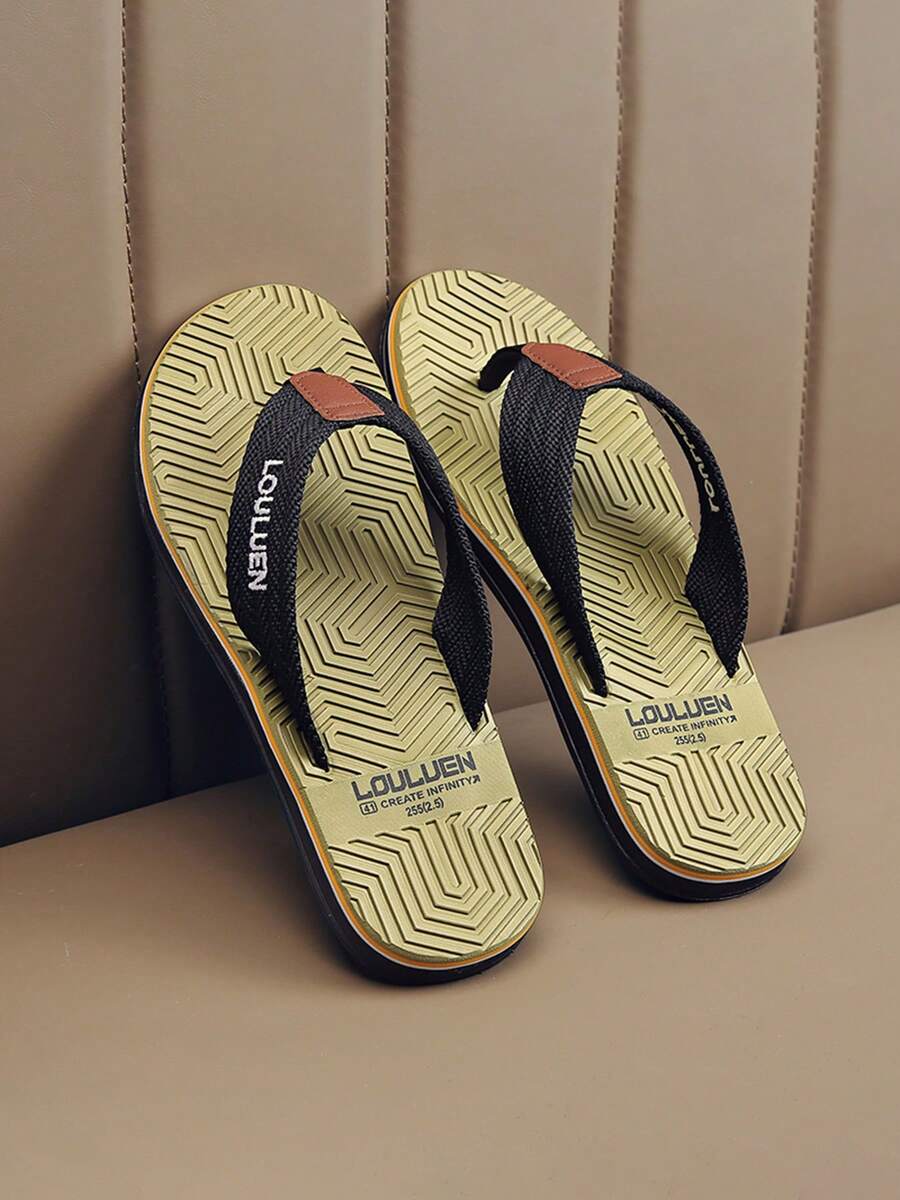 Chanclas planas casuales versátiles para hombre, con suela de patrón geométrico en bloques de color, ribete multicapa, ligeras y suaves, para casa, caminar, playa y vacaciones - Verde Oliva - Ver 1