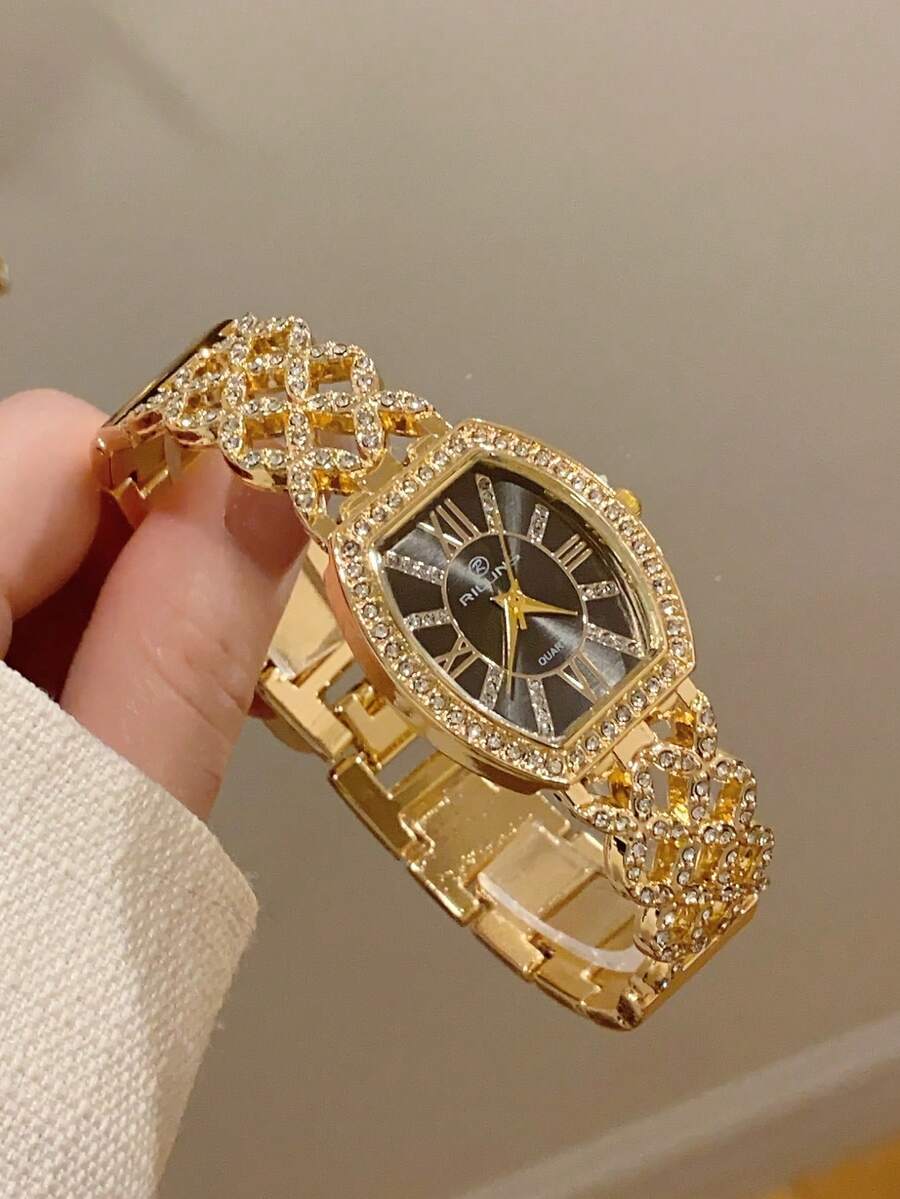 1件 金色/銀色女款手錶,極簡新風格,鑲鑽裝飾優雅時尚休閒百搭石英手錶,適合日常裝飾 - 金色 - 查看 1