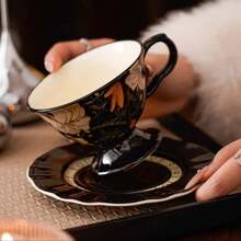 American Retro Floral Ceramic Mug, Light Luxury Style, Home Breakfast, Milk Cup, Exquisite Afternoon Tea, Coffee Cup, Plate Set, Multi Color Home Hospitality Ceramic Water Cup - Multicolor - View 13