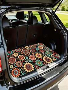 Alfombra de maletero de coche con diseño floral bohemio, impermeable, antideslizante, apta para mascotas, forro de carga lavable a máquina, fácil de limpiar, resistente a arañazos, protector de maletero para SUV, sedán, CUV, furgoneta, viajes, camping, dueño de perro, accesorio interior de coche, regalo para mujeres - A - Ver 2