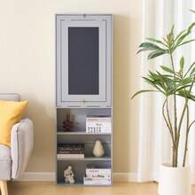 Fold-Out Convertible Writing Desk, Wall Mount Table Cabinet With Blackboard And Storage Shelves, Space-Saving Murphy Desk For Home Office Living Room Bedroom Grey - Antique Grey + Wood - View 7