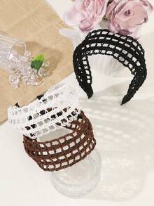 1Pc French Retro Hollow Out Crochet Headband, Sweet Wide Band Hair Accessory, Perfect For Daily Date Vacation - Multicolor - View 5