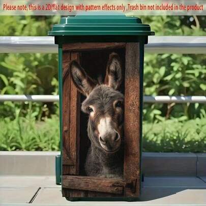 1pc 2D Flat Self-Adhesive Trash Can Sticker, 14.57x32.28 Inches, Modern Aesthetic Decor With Donkey Door Frame Design, For Kitchen Trash Cans And Walls, No Residue And Easy To Peel/Stick Home Art Wallpaper, Home Decor, Wall Decor, Animal Theme, Cartoon Pattern, Glossy Surface, Easy To Peel, Removable Decal, Interior Designer, Home Decorator, 2D Flat