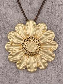 1 pieza Elegante colgante de margarita grande hueca mate, accesorio de estilo bohemio y pastoral, cadena larga de cuerda trenzada marrón, regalo para novia, madre, mejor amiga para uso diario, citas, fiestas y vacaciones - cuerda de cera - Ver 8