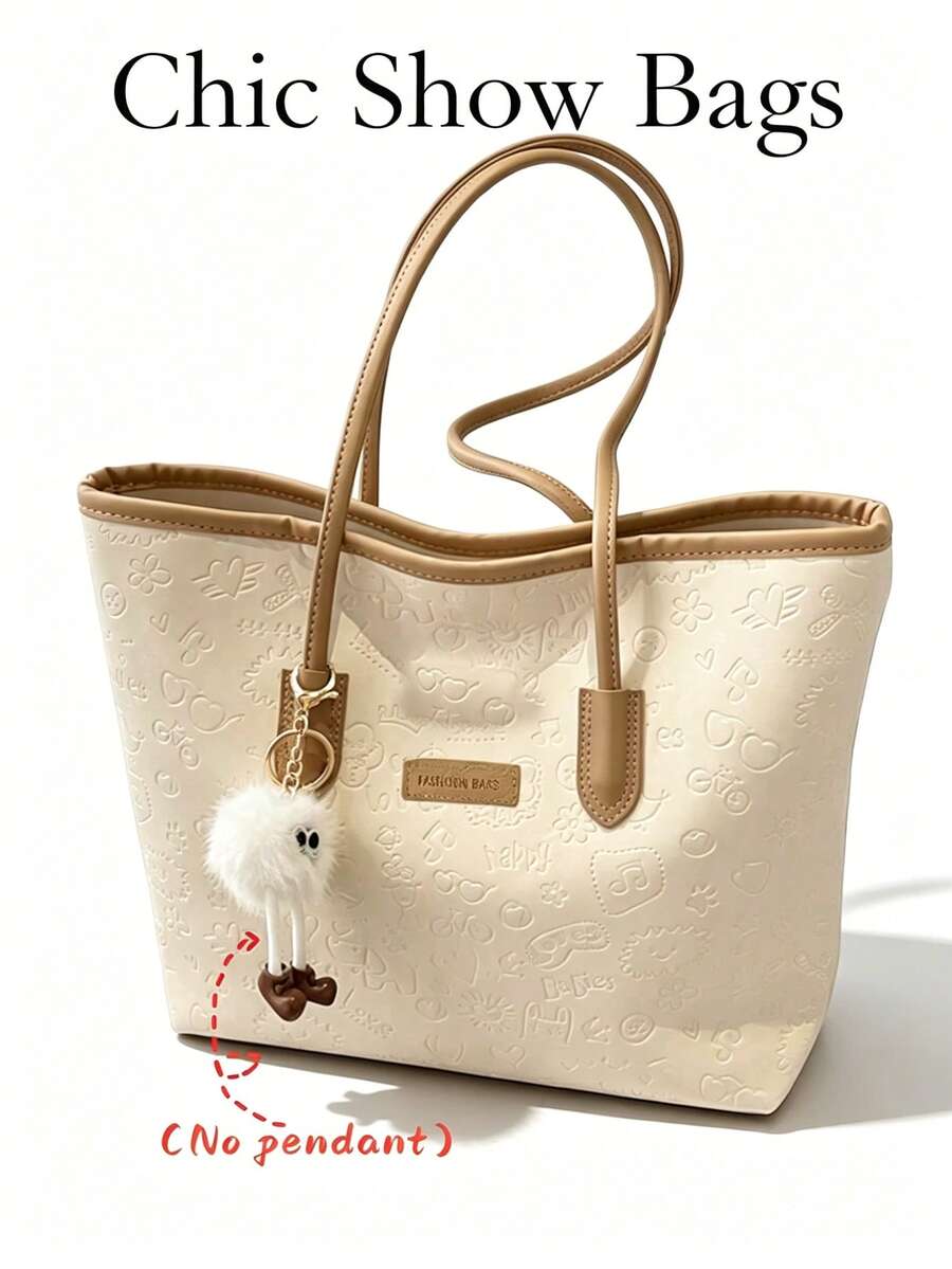 Bolso de hombro de gran capacidad y multifuncional de moda para mujeres, nuevo bolso de lona, diseño elegante, adecuado para la escuela, el transporte y las compras (Colgante no incluido)