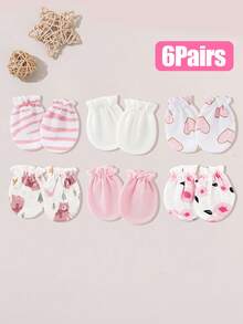 6 Pairs Baby 0-3M Multi-Color Multi-Style Anti-Scratch Mittens Newborn Protective Gloves - Multicolor - View 2