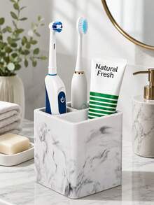 3-Slot Silicone Toothbrush Holder, Can Store Electric Toothbrush And Toothpaste, Non-Slip Base, Easy To Clean, Black/White/Marble Pattern - Multicolor - View 2