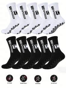 4/10 Pairs Men's Soccer Socks, Anti-Slip Design, With Cushioning, Suitable For Soccer/Basketball/Ice Hockey And Other Sports (1/2/4/10 Pairs) - Multicolor - View 1