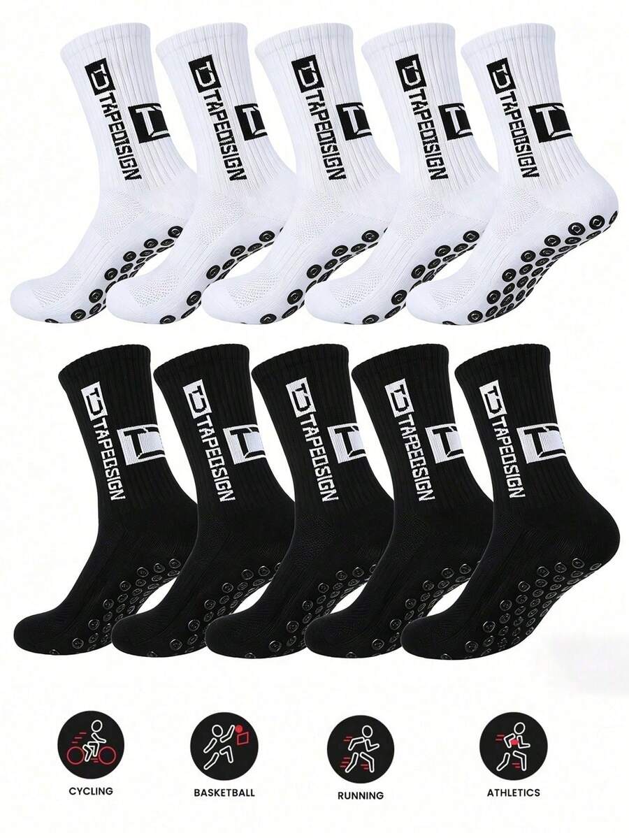 4/10 Pairs Men's Soccer Socks, Anti-Slip Design, With Cushioning, Suitable For Soccer/Basketball/Ice Hockey And Other Sports (1/2/4/10 Pairs) - Multicolor - View 1