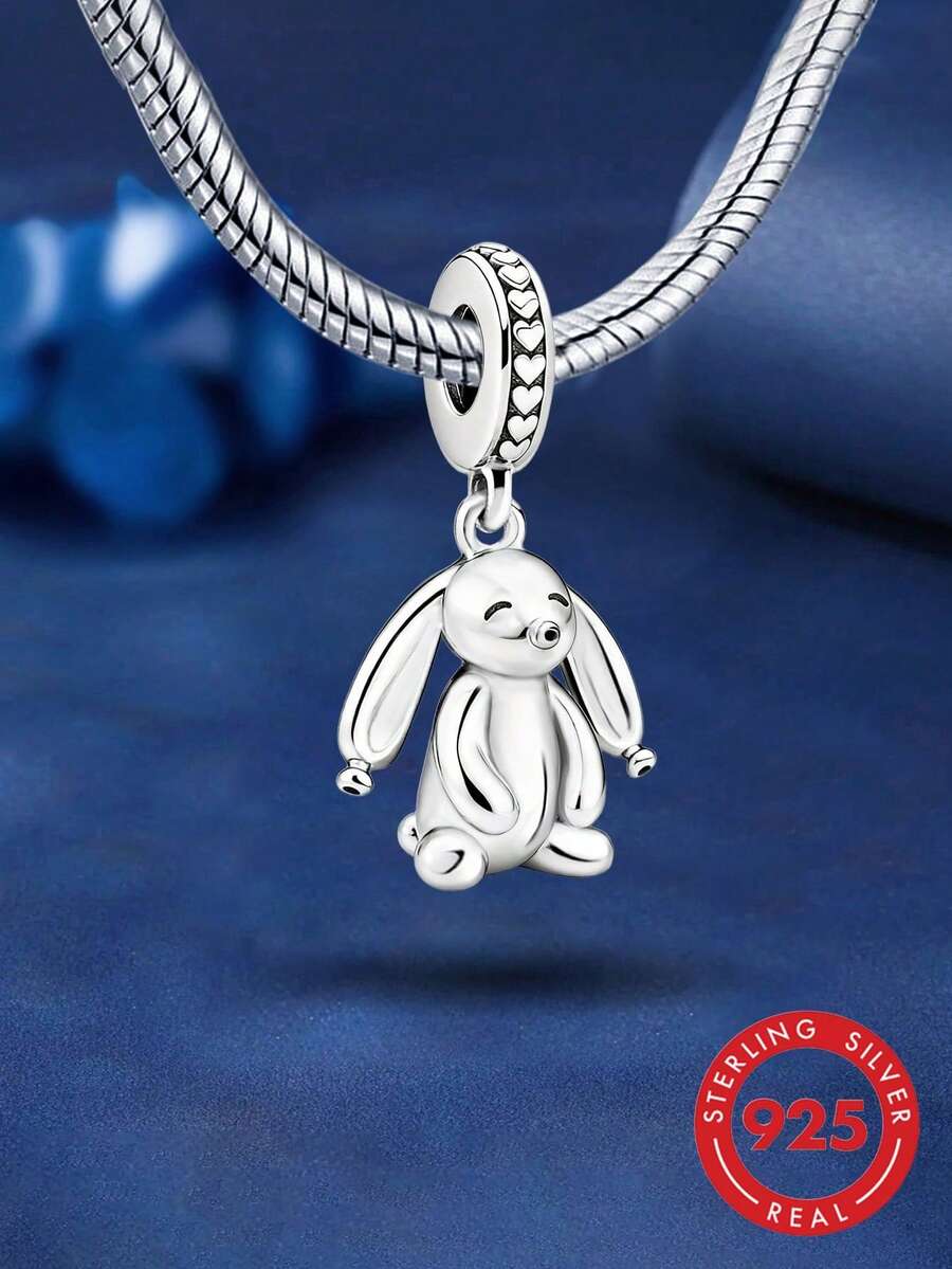 1 buah Liontin Kelinci Balon Perak Sterling 925, Cocok untuk Dekorasi Perhiasan DIY, Hiasan Pakaian Sehari-hari, Hadiah untuk Wanita