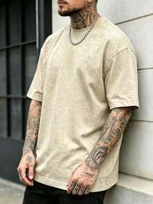 Men's Casual Solid Color Short Sleeve T-Shirt, Suitable For Summer, Comfortable Style Sports - Champagne - View 2