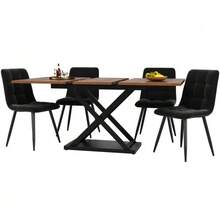 Matgrupp (5 delar), Utdragbart matbord för 4 personer, 160*80*75 cm matbord med 4 matstolar - Svart - Visa 3