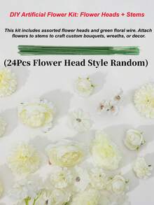 MEHELANY 48件組白色玫瑰人造花套裝，適合DIY，含24支仿真玫瑰、繡球花、牡丹花莖，適用派對居家裝飾、婚禮新娘花束、嬰兒洗禮、花藝裝飾、波希米亞風DIY蛋糕花卉桌面裝飾 - 彩色 - 查看 7