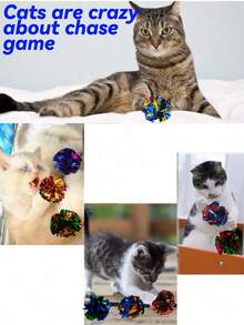 2/4/6 piezas Pelotas crujientes para gatos, juguetes brillantes para aliviar el estrés, adecuados para hogares con múltiples gatos, gatitos y gatos adultos, regalo perfecto del Día de San Valentín para mascotas - Multicolor - Ver 5